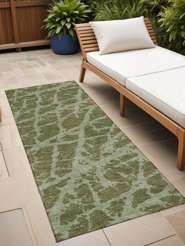 8' Runner Green Abstract Washable Non Skid Indoor Outdoor Runner Rug N270-559641
