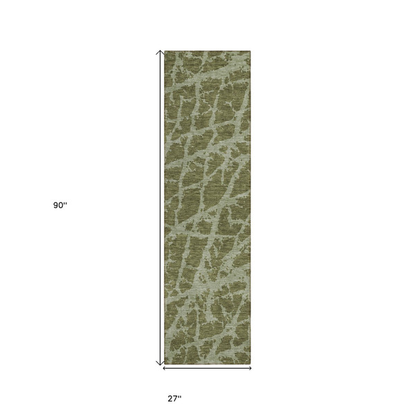 8' Runner Green Abstract Washable Non Skid Indoor Outdoor Runner Rug N270-559641