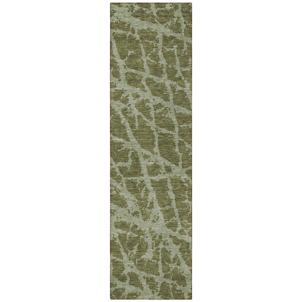 8' Runner Green Abstract Washable Non Skid Indoor Outdoor Runner Rug N270-559641