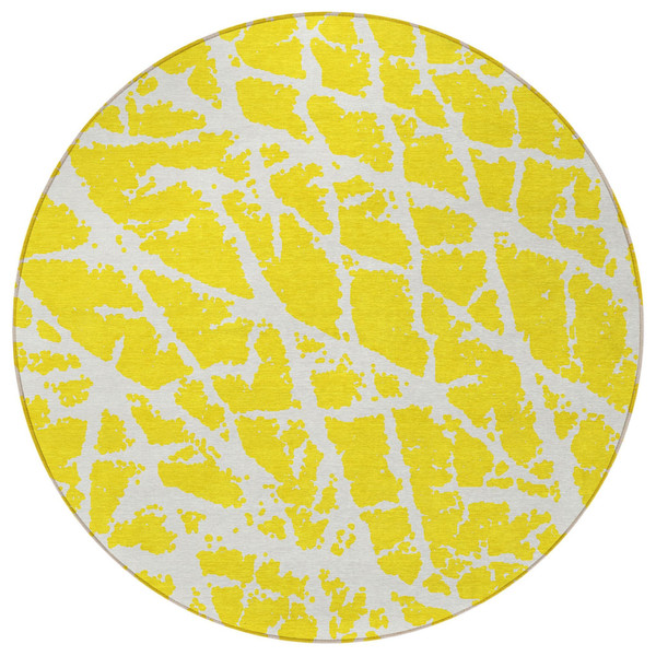 8' Round Yellow and White Round Abstract Washable Non Skid Indoor Outdoor Area Rug N270-559339