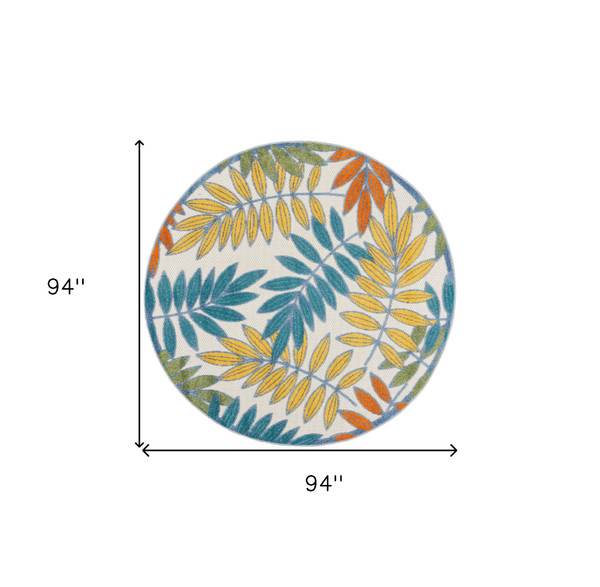 8' X 8' Ivory Round Floral Non Skid Indoor Outdoor Area Rug N270-479343