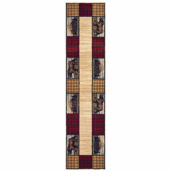 2' X 8' Ivory Southwestern Power Loom Stain Resistant Runner Rug N270-509913