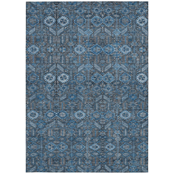 3' X 5' Blue and Black Floral Washable Non Skid Indoor Outdoor Area Rug N270-564305