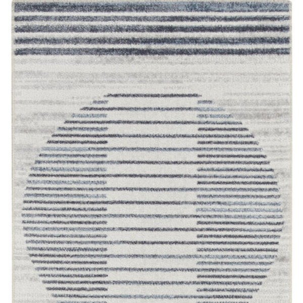8' Runner Blue and Ivory Geometric Power Loom Washable Runner Rug N270-532867