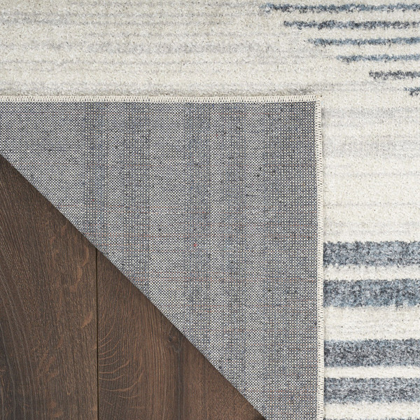 8' Runner Blue and Ivory Geometric Power Loom Washable Runner Rug N270-532867