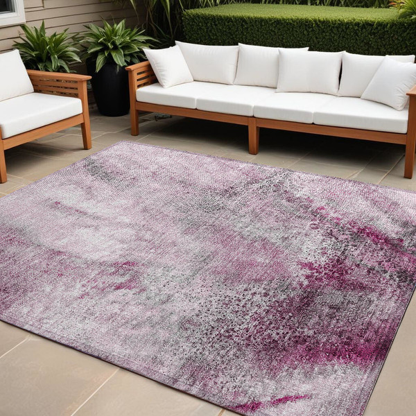8' X 10' Pink Abstract Washable Non Skid Indoor Outdoor Area Rug N270-559601