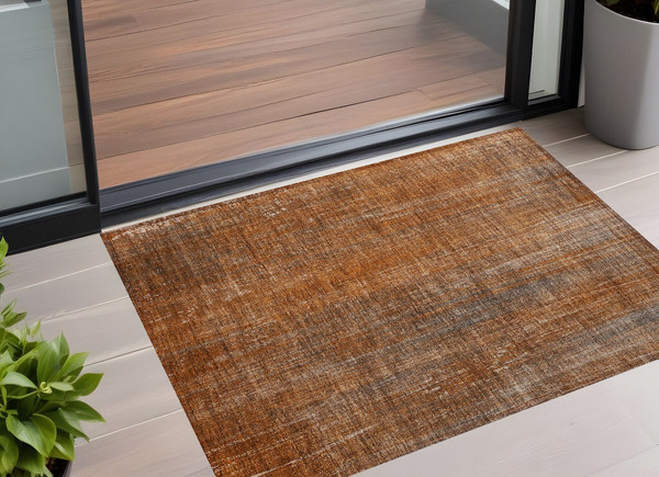 2' X 3' Orange Striped Washable Non Skid Indoor Outdoor Area Rug N270-562605
