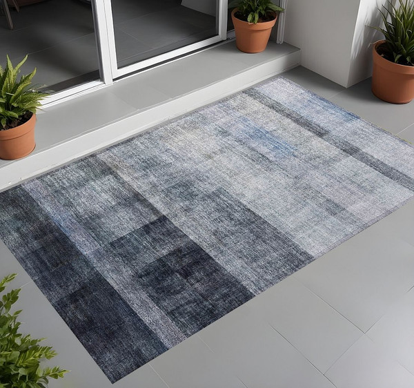 3' X 5' Navy and Gray Ombre Washable Non Skid Indoor Outdoor Area Rug N270-563649