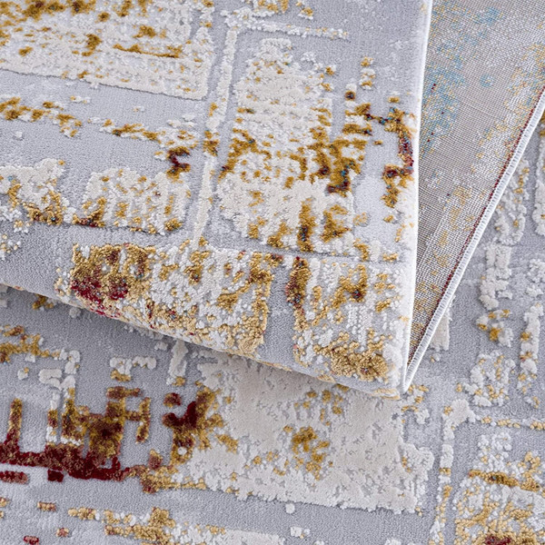 4' X 6' Abstract Beige And Gold Modern Area Rug N270-390458