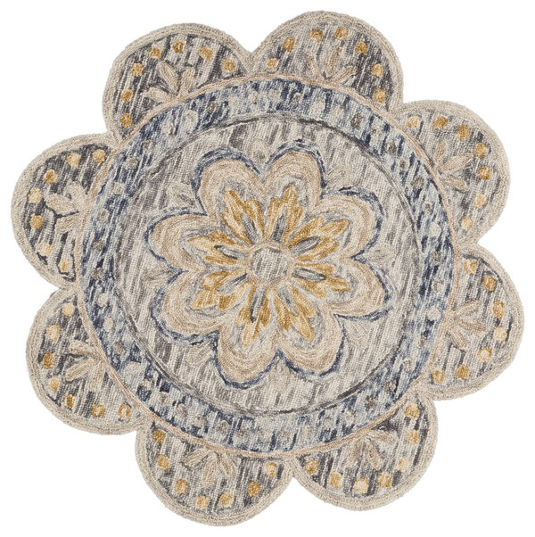 6' Beige Round Wool Floral Hand Tufted Area Rug N270-554450