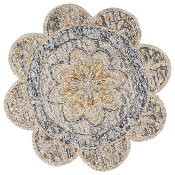 6' Beige Round Wool Floral Hand Tufted Area Rug N270-554450