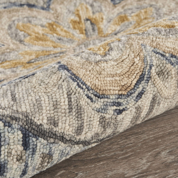 6' Beige Round Wool Floral Hand Tufted Area Rug N270-554450