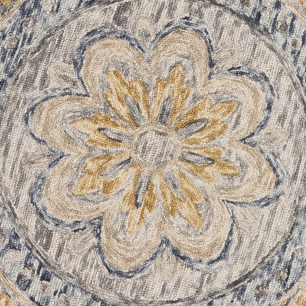 6' Beige Round Wool Floral Hand Tufted Area Rug N270-554450