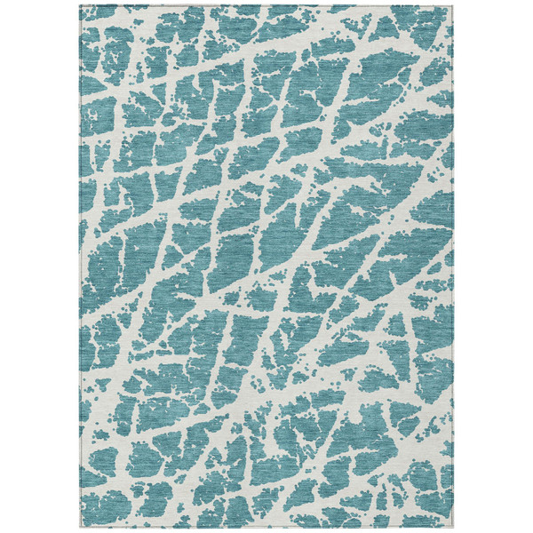 8' X 10' Teal Abstract Washable Non Skid Indoor Outdoor Area Rug N270-559331