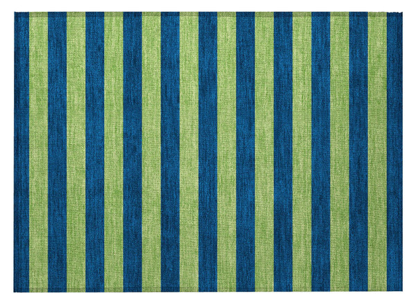 2' X 3' Navy Blue Striped Washable Non Skid Indoor Outdoor Area Rug N270-561086