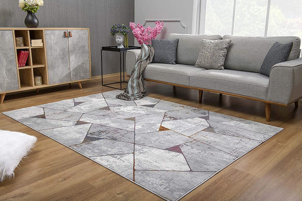 8' X 11' Grey Geometric Area Rug N270-391821