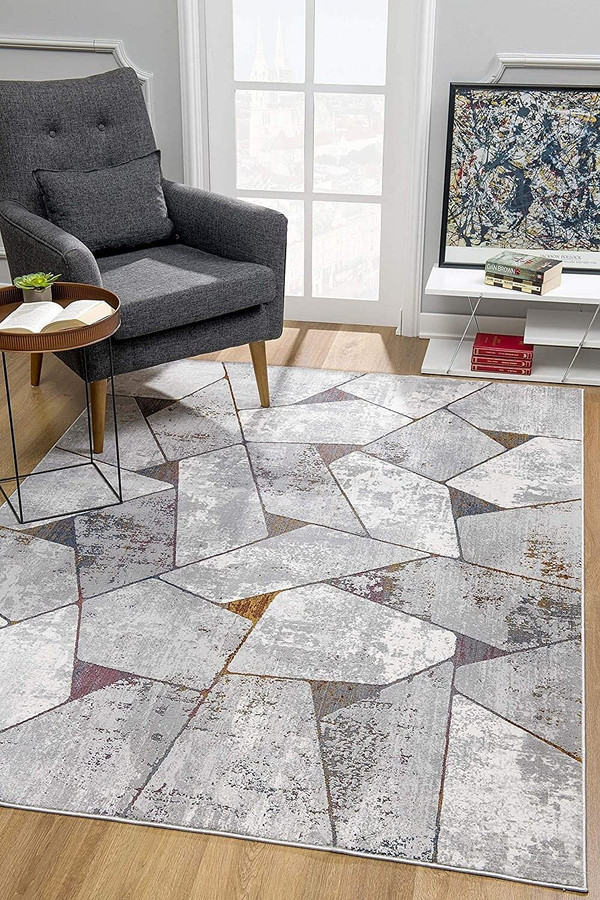 8' X 11' Grey Geometric Area Rug N270-391821