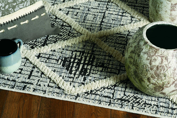 8' Runner Charcoal Geometric Runner Rug N270-375665