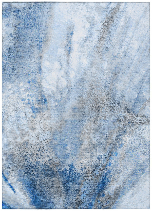 9' X 12' Ivory Blue and Gray Abstract Washable Non Skid Indoor Outdoor Area Rug N270-559593