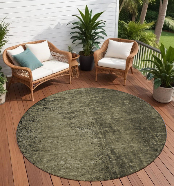 8' Round Gray Round Abstract Washable Non Skid Indoor Outdoor Area Rug N270-562691