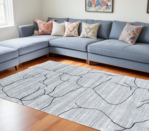 8' X 10' Gray and Black Abstract Hand Loomed Area Rug N270-554693