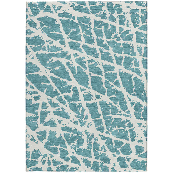 5' X 8' Teal Abstract Washable Non Skid Indoor Outdoor Area Rug N270-559329