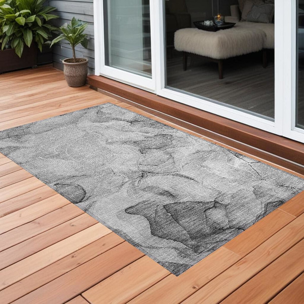2' X 3' Gray Abstract Washable Non Skid Indoor Outdoor Area Rug N270-559496