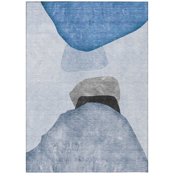 9' X 12' Blue Gray and Black Abstract Washable Non Skid Indoor Outdoor Area Rug N270-562171