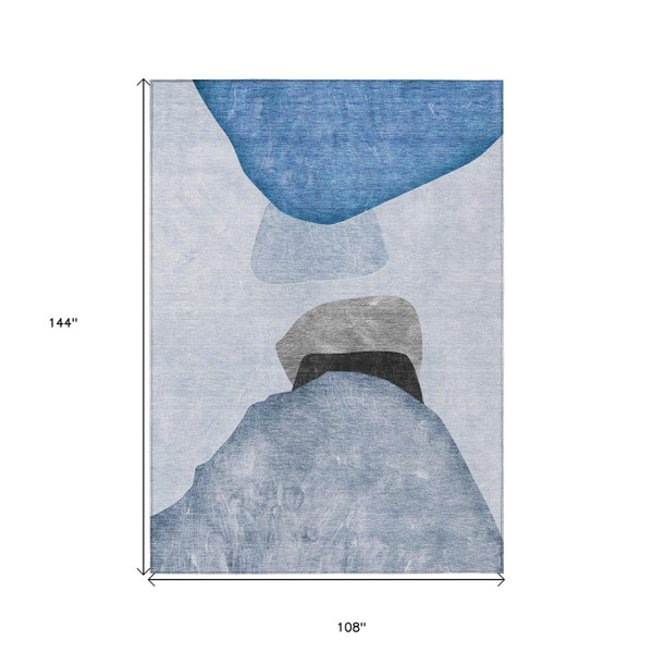 9' X 12' Blue Gray and Black Abstract Washable Non Skid Indoor Outdoor Area Rug N270-562171