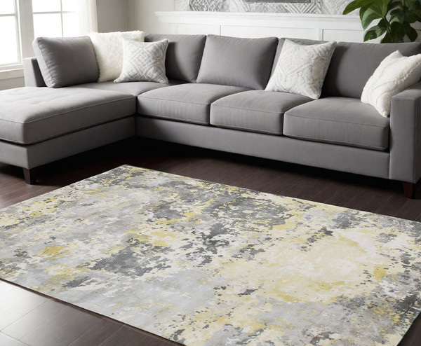 9' X 12' Gray and Yellow Abstract Hand Loomed Area Rug N270-550062