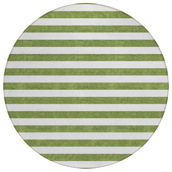 8' Round Olive Green Round Striped Washable Non Skid Indoor Outdoor Area Rug N270-560884