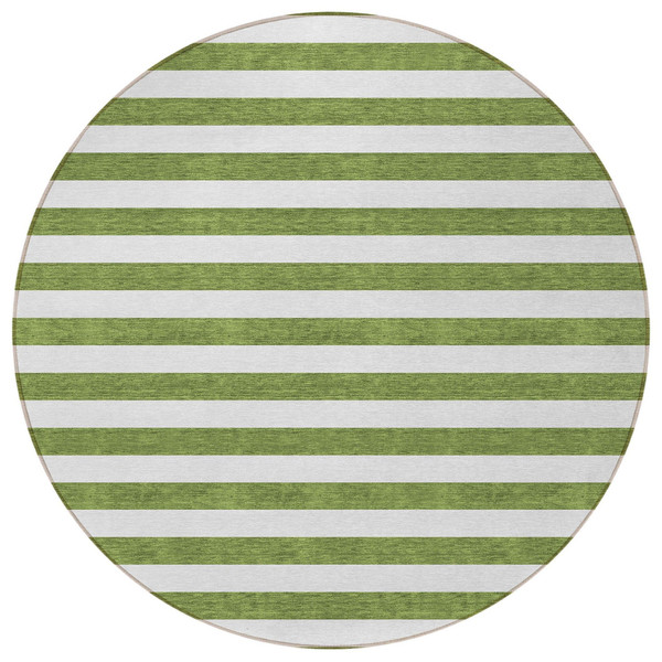 8' Round Olive Green Round Striped Washable Non Skid Indoor Outdoor Area Rug N270-560884