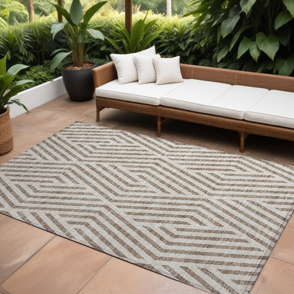 8' X 10' Taupe and Ivory Geometric Washable Non Skid Indoor Outdoor Area Rug N270-562377