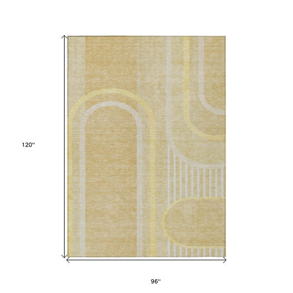 8' X 10' Beige Abstract Washable Indoor Outdoor Area Rug N270-561308