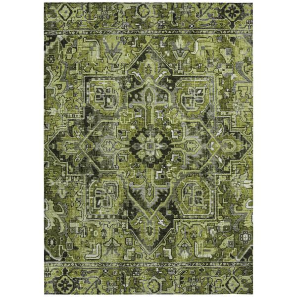 3' X 5' Olive Green and Dark Green Oriental Washable Non Skid Indoor Outdoor Area Rug N270-563775