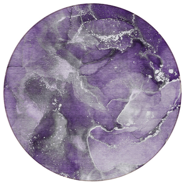 8' Round Gray and Purple Round Abstract Washable Non Skid Indoor Outdoor Area Rug N270-560324