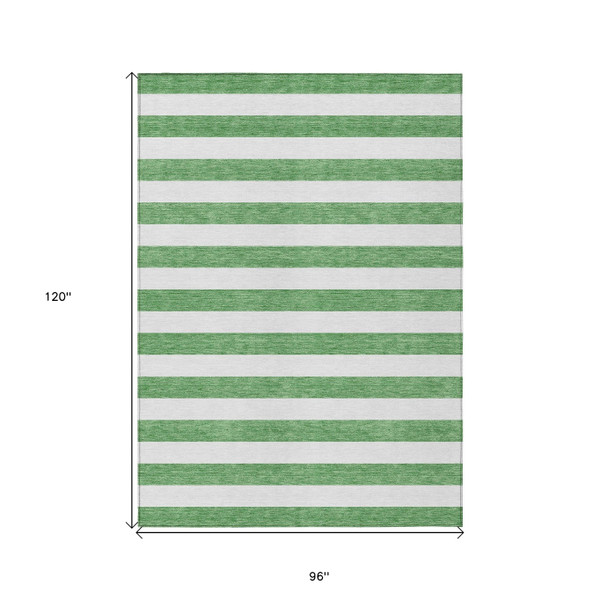 8' X 10' Green and White Striped Washable Indoor Outdoor Area Rug N270-560849