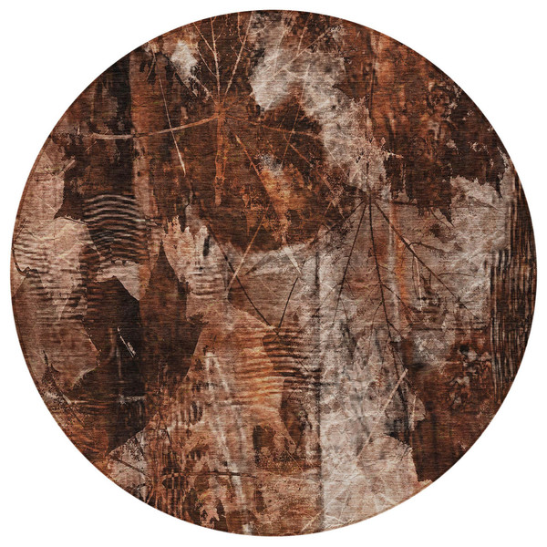 8' Round Orange Round Floral Washable Non Skid Indoor Outdoor Area Rug N270-563192