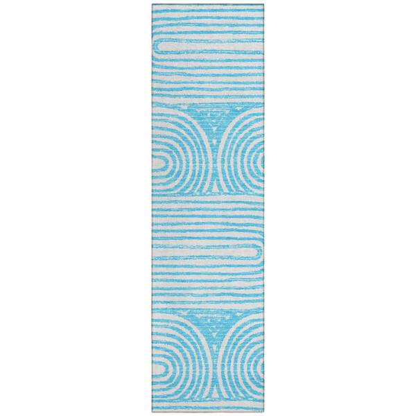 2' X 8' Teal and White Abstract Washable Non Skid Indoor Outdoor Area Rug N270-561868