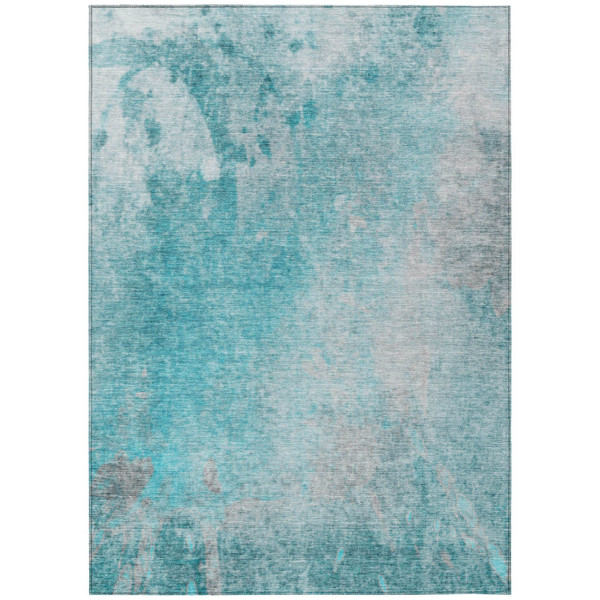 3' X 5' Teal Abstract Washable Non Skid Indoor Outdoor Area Rug N270-563316