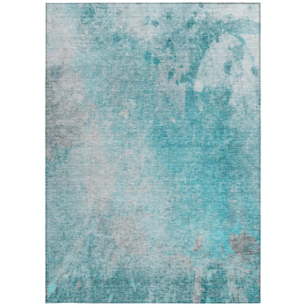 3' X 5' Teal Abstract Washable Non Skid Indoor Outdoor Area Rug N270-563316