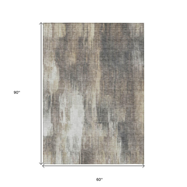 5' X 8' Taupe and Gray Abstract Washable Non Skid Indoor Outdoor Area Rug N270-563614