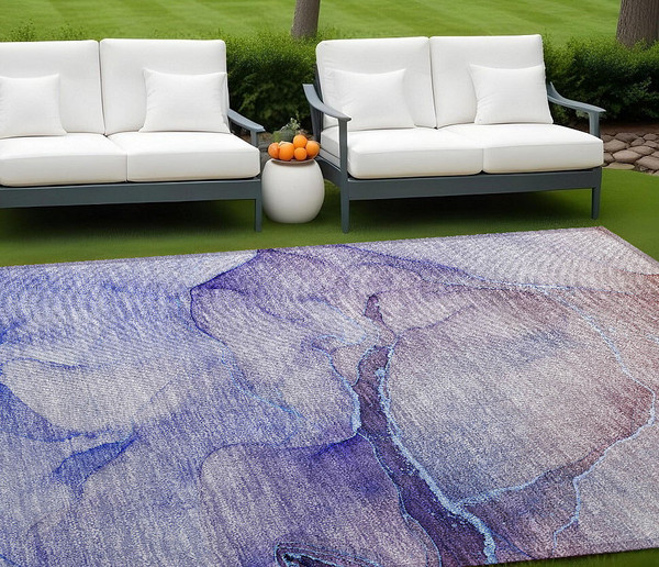 9' X 12' Blue and Brown Abstract Washable Non Skid Indoor Outdoor Area Rug N270-559818