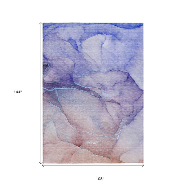 9' X 12' Blue and Brown Abstract Washable Non Skid Indoor Outdoor Area Rug N270-559818