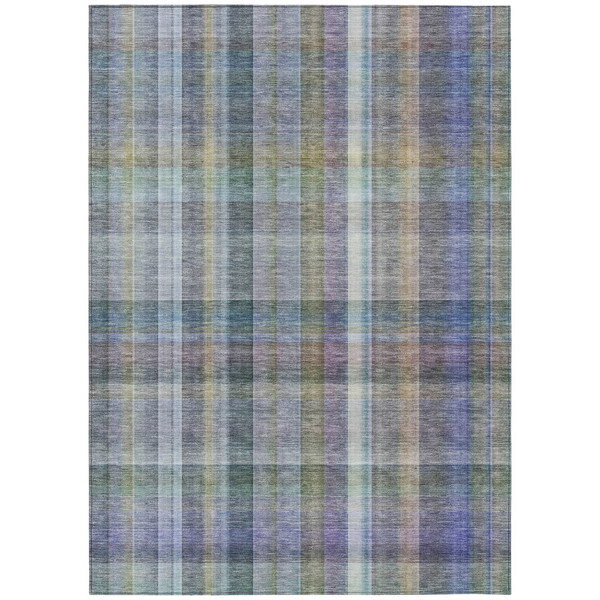 9' X 12' Blue Gray and Green Plaid Washable Non Skid Indoor Outdoor Area Rug N270-561489