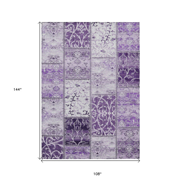 9' X 12' Purple Patchwork Washable Non Skid Indoor Outdoor Area Rug N270-563572