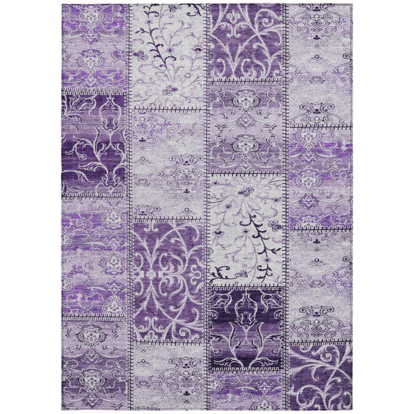 9' X 12' Purple Patchwork Washable Non Skid Indoor Outdoor Area Rug N270-563572