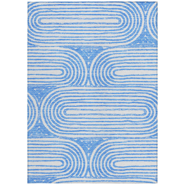 3' X 5' Blue and White Abstract Washable Non Skid Indoor Outdoor Area Rug N270-561816