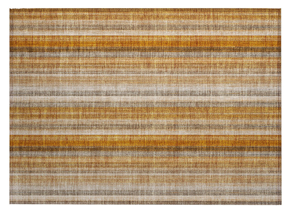 2' X 3' Orange Ivory and Gray Striped Washable Non Skid Indoor Outdoor Area Rug N270-562065