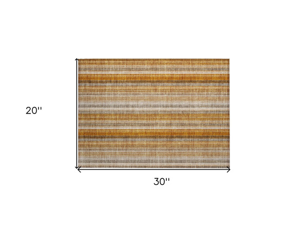 2' X 3' Orange Ivory and Gray Striped Washable Non Skid Indoor Outdoor Area Rug N270-562065